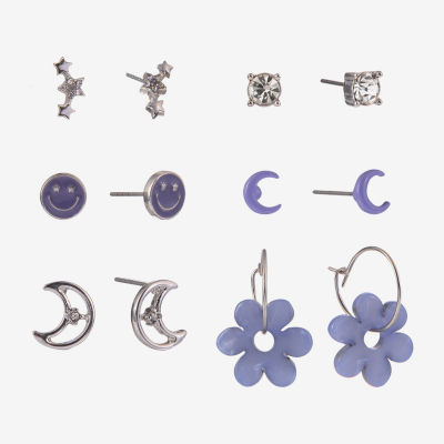 Arizona Silver Tone Womens Flower 6 Pair Earring Set