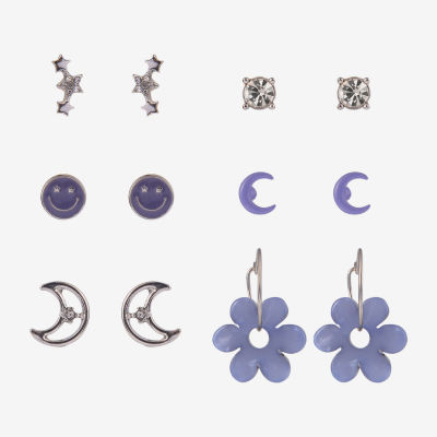 Arizona Silver Tone Womens Flower 6 Pair Earring Set