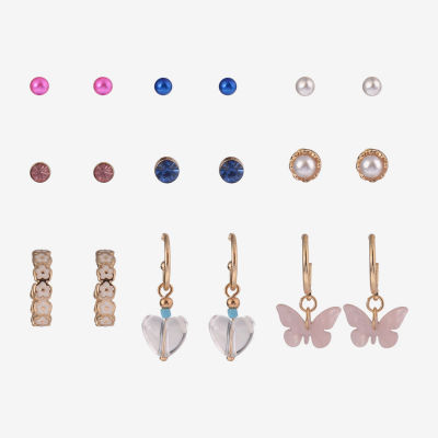 Arizona Gold Tone Womens Butterfly 9 Pair Earring Set