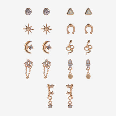 Arizona Gold Tone Womens Moon 9 Pair Earring Set