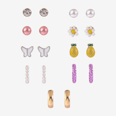 Arizona Pineapple Fruit Womens Butterfly Flower 9 Pair Earring Set