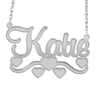 Personalized 14K Gold Over Sterling Silver Name Necklace with Hearts