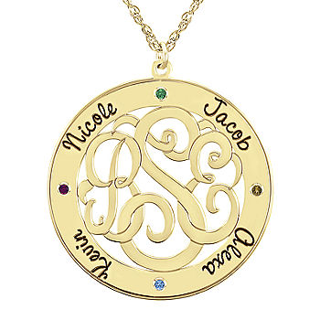 Simulated Birthstone and Monogram Circle Engravable Pendant (3 Initials, 4  Names and Stones)