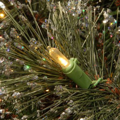 National Tree Co. Glittery Bristle Slim Pine 7 1/2 Foot Pre-Lit Flocked Pine Christmas Tree