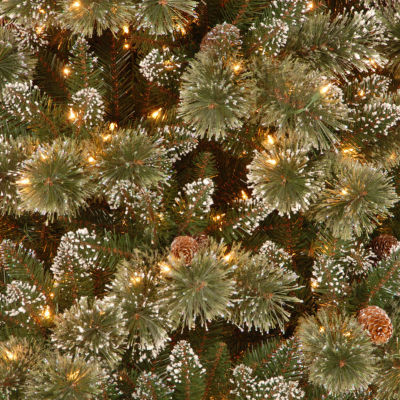 National Tree Co. Glittery Bristle Slim Pine 7 1/2 Foot Pre-Lit Flocked Pine Christmas Tree