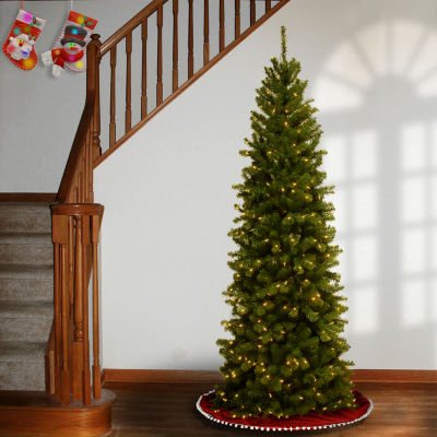 National Tree Co. North Valley Spruce Pencil Slim Hinged 7 1/2 Foot Pre-Lit Spruce Christmas Tree