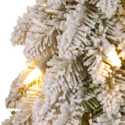 National Tree Co. Snowy Downswept Forstree 4 Foot Pre-Lit Flocked Christmas Tree