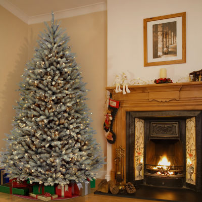 National Tree Co. Dunhill Blue Fir Hinged 7 1/2 Foot Pre-Lit Flocked Fir Christmas Tree