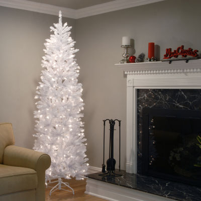 National Tree Co. Kingswood White Fir Hinged Pencil 7 Foot Pre-Lit Fir Christmas Tree