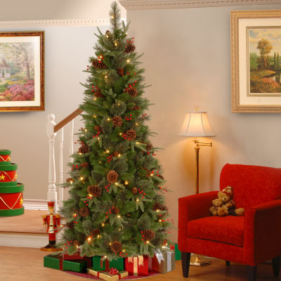 National Tree Co. Feel-Real" Colonial Slim Hinged" 7 1/2 Foot Pre-Lit Christmas Tree