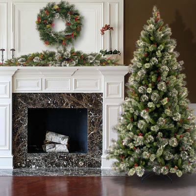 National Tree Co. Wintry Pine 7 1/2 Foot Pre-Lit Flocked Pine Christmas Tree