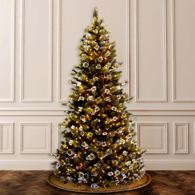 National Tree Co. Glittery Pine Hinged 7 1/2 Foot Pre-Lit Flocked Pine Christmas Tree