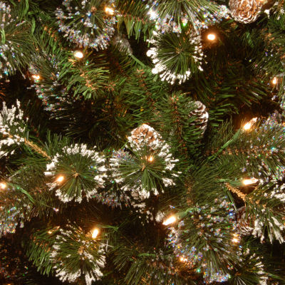 National Tree Co. Glittery Pine Hinged 7 1/2 Foot Pre-Lit Flocked Pine Christmas Tree