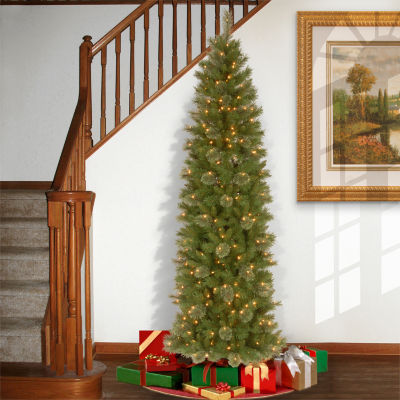 National Tree Co. Tacoma Pine Pencil Slim 7 1/2 Foot Pre-Lit Pine Christmas Tree