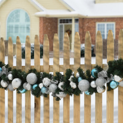 National Tree Co. Silver And Blue Ornament Evergreen Indoor Outdoor Christmas Garland