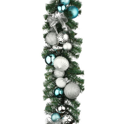 National Tree Co. Silver And Blue Ornament Evergreen Indoor Outdoor Christmas Garland