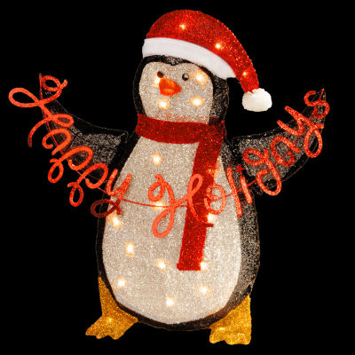 National Tree Co. Fabric Penguin Holding Sign Christmas Figurine