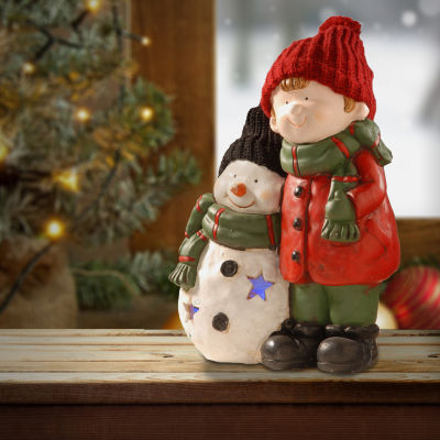 15" LIGHTED BOY & SNOWMAN DÉCOR