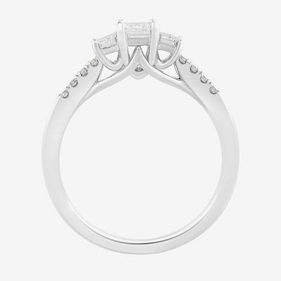 Love Lives Forever Love Lives Forever (H-I / Si2) Womens 1 CT. T.W. Lab Grown White Diamond 10K White Gold Side Stone 3-Stone Engagement Ring