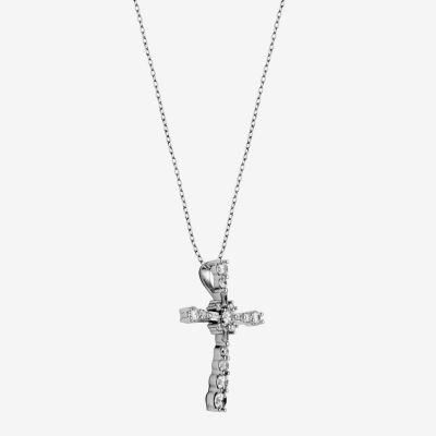 DiamonArt® Cubic Zirconia Sterling Silver Cross Pendant Necklace