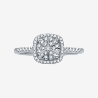 (H-I / I1) Womens 1/4 CT. T.W. Lab Grown White Diamond Sterling Silver Cushion Halo Cocktail Ring