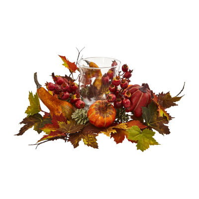 Pumpkin, Gourd, Berry and Maple Leaf Artificial Arrangement Candelabrum