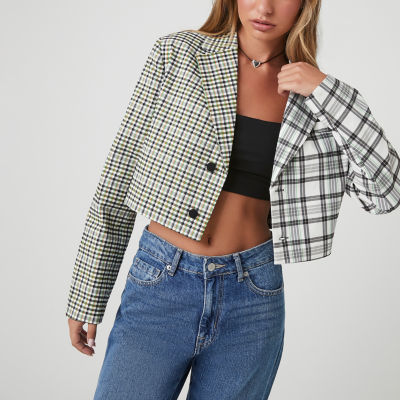 Forever 21 Colorblocked Plaid Womens Regular Fit Blazer Juniors