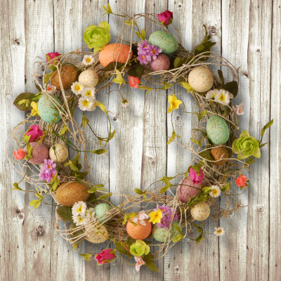 National Tree Co. Garden Accents 18" Easter Wreath With Eggs Flowers And Twigs Wreath