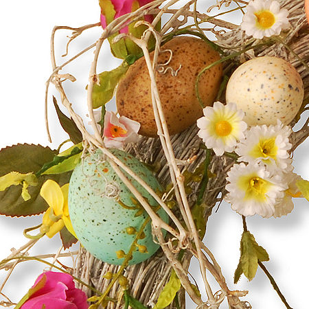 National Tree Co. Garden Accents 18 Easter Wreath With Eggs Flowers And Twigs Wreath, One Size, Multiple Colors