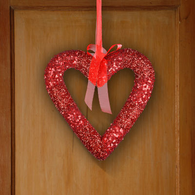 National Tree Co. Red Bead Glittered Valentine Heart Wall Sign