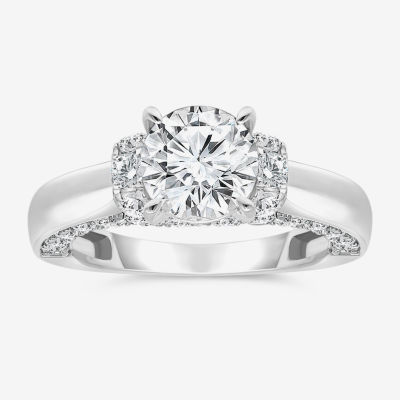 (I / I1) Womens 3 CT. T.W. Lab Grown White Diamond 10K Gold or 14K Round Side Stone Engagement Ring