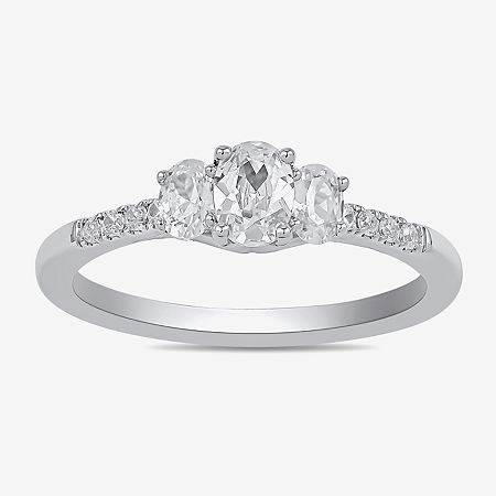 Love Lives Forever 3/4 CT.T.W. (H-I / SI2) Lab-Grown Oval Diamond 3-Stone Side Stone Engagement Ring in 10K or 14K Gold, 7, White