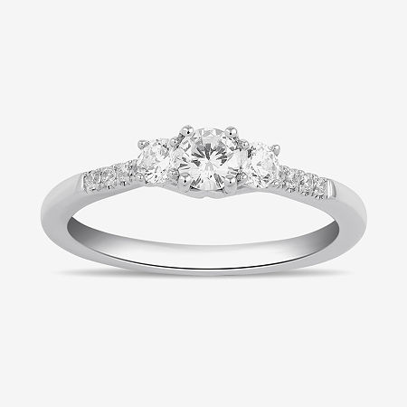 Love Lives Forever (H-I / Si2) Womens 3/4 CT. T.W. Lab Grown White Diamond 10K White Gold Round Side Stone 3-Stone Engagement Ring, 7, White
