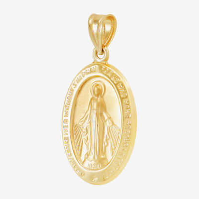 Religious Jewelry Medalla Milagrosa / Miraculous Medal Unisex Adult 14K Gold Cross Pendant