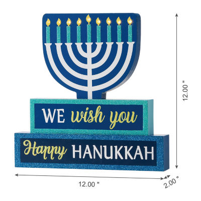 Glitzhome Lighted Hanukkah Wooden Block Word Sign Tabletop Decor