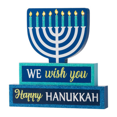 Glitzhome Lighted Hanukkah Wooden Block Word Sign Tabletop Decor