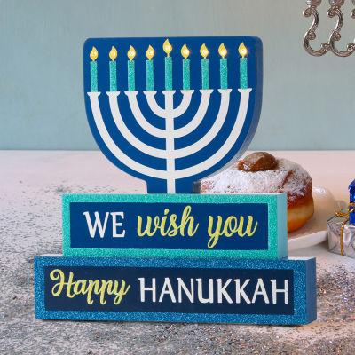 Glitzhome Lighted Hanukkah Wooden Block Word Sign Tabletop Decor