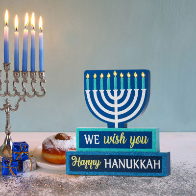 Glitzhome Lighted Hanukkah Wooden Block Word Sign Tabletop Decor