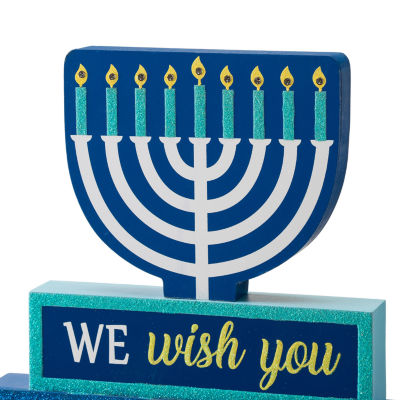 Glitzhome Lighted Hanukkah Wooden Block Word Sign Tabletop Decor