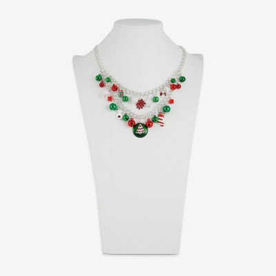 Mixit Holiday Layered Beaded Charm Glass 19 Inch Cable Statement Necklace