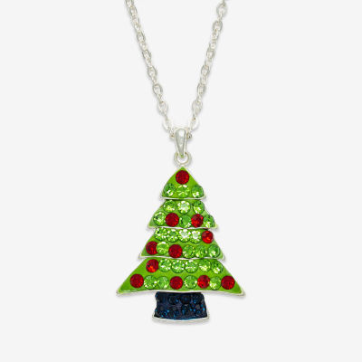 Mixit Christmas Tree Glass 24 Inch Curb Pendant Necklace