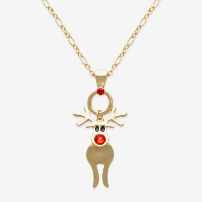 Mixit Gold Tone Reindeer Glass 30 Inch Cable Pendant Necklace