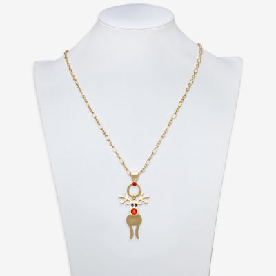 Mixit Gold Tone Reindeer Glass 30 Inch Cable Pendant Necklace