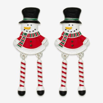 Mixit Snowman Candy Cane Leg Cubic Zirconia Drop Earrings