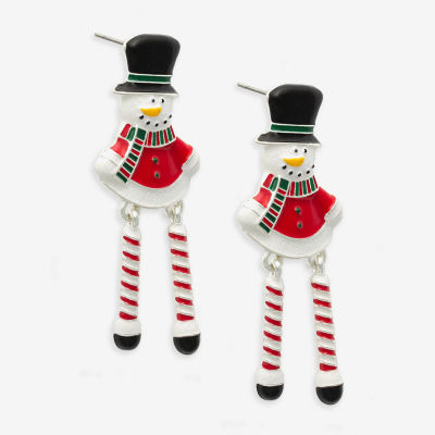 Mixit Snowman Candy Cane Leg Cubic Zirconia Drop Earrings