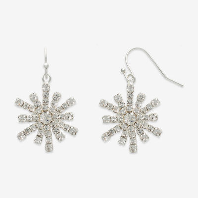 Mixit Silver Tone Snowflake Cubic Zirconia Drop Earrings