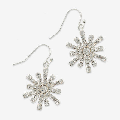 Mixit Silver Tone Snowflake Cubic Zirconia Drop Earrings