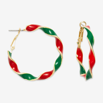 Mixit Red & Green Twisted Womens Stainless Steel 38mm Hoop Earrings