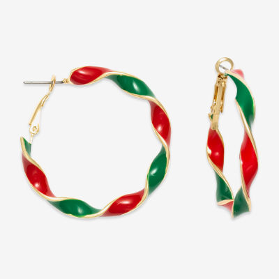 Mixit Red & Green Twisted Stainless Steel Hoop Earrings