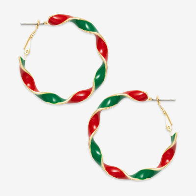 Mixit Red & Green Twisted Stainless Steel Hoop Earrings